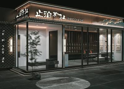 新中式门头门面 茶馆门头 茶楼大门 入口 外观 商业建筑 店铺门头 餐饮